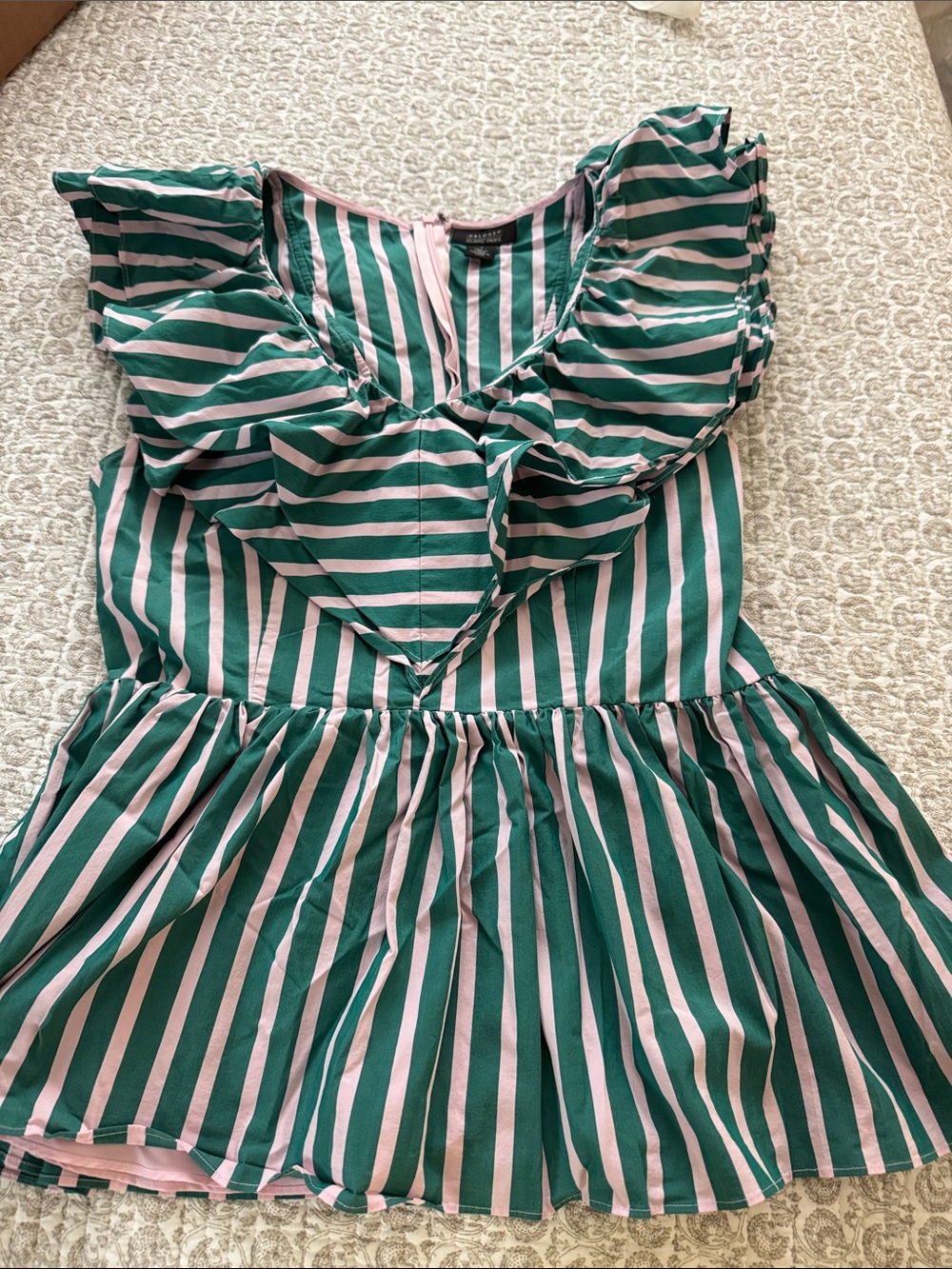 Halogen Green and Pink Striped Ruffle Peplum Top